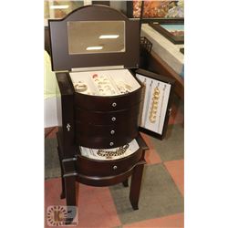 JEWELLERY  ARMOIRE WITH CONTENTS,  HAS 5 DRAWERS