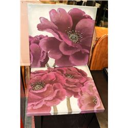 PAIR OF PURPLE FLOWERS ON STRETCHED CANVAS, 24 X 2