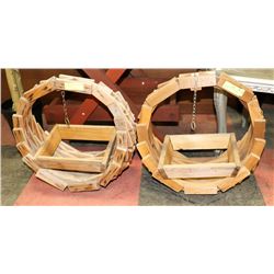 2 DECORATIVE WOOD HANGING PLANTERS.