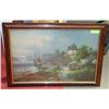 ANTIQUE EUROPEAN LANDSCAPE PICTURE 30.5" X 22.5"