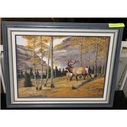 20 X 16 FRAMED OIL ON CANVAS "ELK IN THE FOREST"