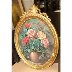 VINTAGE STYLE CARVED OVAL FLORAL PICTURE