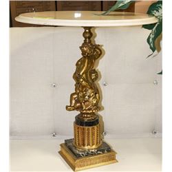 SOLID BRASS CHERUB & MARBLE TOP TABLE