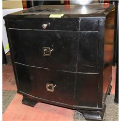 BLACK WOOD END TABLE W/ 2 DRAWERS