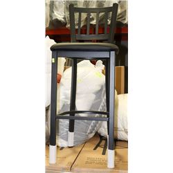 METAL AND BLACK LEATHERETTE BISTRO BAR STOOL X5