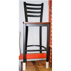 PAIR OF METAL AND WOOD BISTRO STOOLS