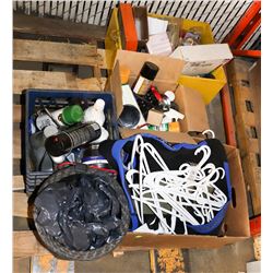 PALLET OF MISC HANGERS, SCUBA SUIT ETC ETC