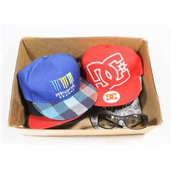 BOX W/5 NEW BASEBALL CAPS - MONSTER, DC,