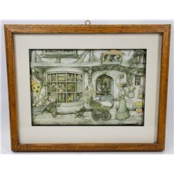 VINTAGE PAPER TOLE VILLAGE TOWN SCENE BY