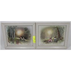 PAIR OF FRAMED PICTURES OF KIDS IN A FIELD.