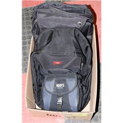 BOX WITH CANVAS BACKPACK, SADDLE BAG, CAMERA CASE