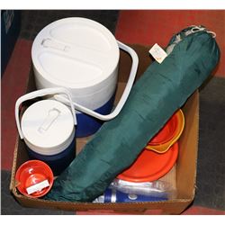 LARGE BOX OF CAMPING GEAR INCL. 2 MAN