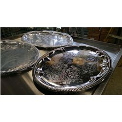 18" OVAL CHROME PLATED STEEL PLATTERS - LOT OF 3