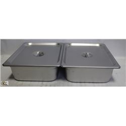 LOT OF 2 HALF SIZE STAINLESS STEEL INSERTS W/ LIDS