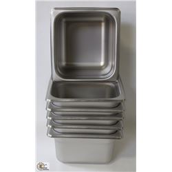 1/6 SIZE, 4" DEEP STAINLESS INSERTS - LOT OF 6
