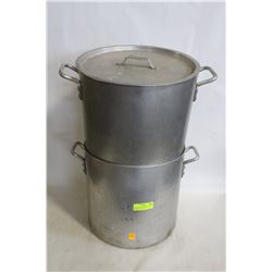 GROUP OF TWO 32QT THERMALLOY STOCK POTS W/ 1 LID
