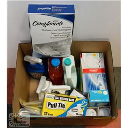 BOX OF HOUSEHOLD CLEANING SUPPLIES