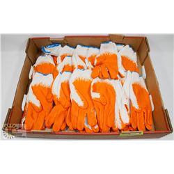 LARGE FLAT OF ORANGE AND WHITE WORK