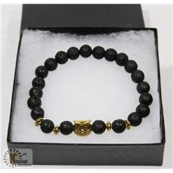 NEW! "OWL" NATURAL LAVA STONE BEADS BRACELET