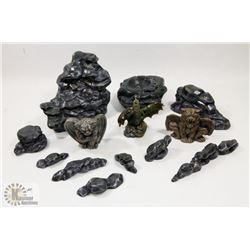 FLAT OF CERAMIC ROCKS, GARGOYLES, DRAGON FIGURES