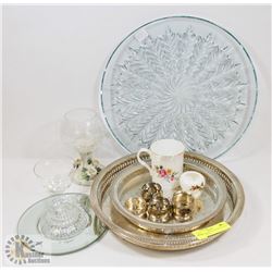 LOT OF COLLECTIBLES INCL SILVER PLATED TRAYS,