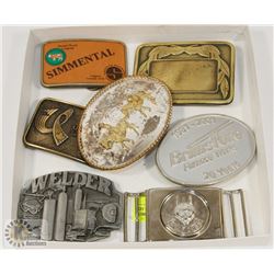 LOT OF 7 BELT BUCKLES, INCL WOLF CUBS AND MONTANA