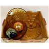 Image 1 : 2  AMBER CAKE PLATES AND AMBER BOWEL WITH 2 MURANO