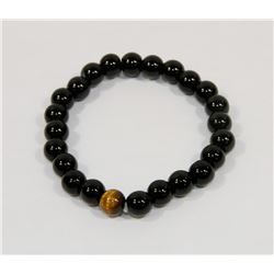 #13-NATURAL BLACK AGATE & TIGER EYE BEAD BRACELET