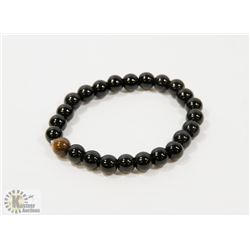 #74-NATURAL BLACK AGATE & TIGER EYE BEAD BRACELET