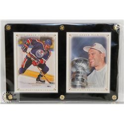 LOT OF 2 FRAMED MARK MESSIER CANVAS OILER CARDS.