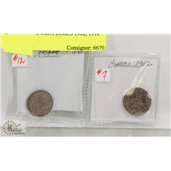 LOT OF 2 CANADA DIMES 1902, 1910