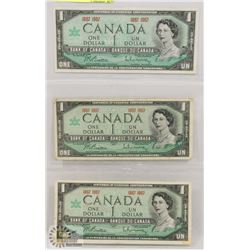 LOT OF 3 CANADA  1973 $1 BILLS, NO SERIAL NUMBER