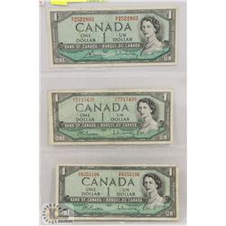LOT OF 3 CANADA  $1 BILLS 1954,