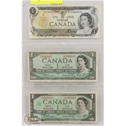 LOT OF 3 CANADA  $1 BILLS 1954, 1967, 1973
