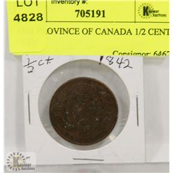 1842 PROVINCE OF CANADA 1/2 CENT COIN