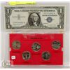 Image 1 : USA $1 BILL AND 2000 DENVER QUARTER SET