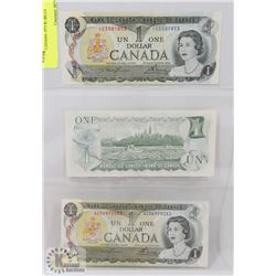 LOT OF 3 CANADA 1973 $1 BILLS
