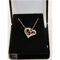 #114-NATURAL  AMETHYST & CZ PENDANT NECKLACE