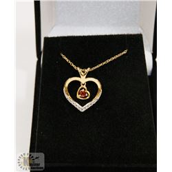 #128-NATURAL RED GARNET &CZ PENDANT NECKLACE