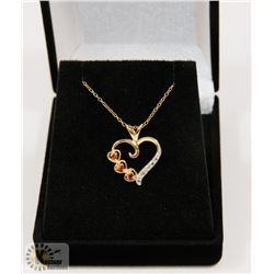 #129-NATURAL RED GARNET &CZ PENDANT NECKLACE