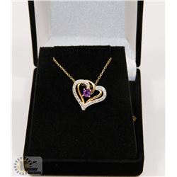 #115-NATURAL  AMETHYST & CZ PENDANT NECKLACE