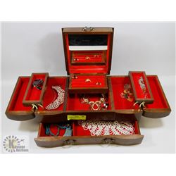 WOOD JEWELRY BOX + CONTENTS INCL