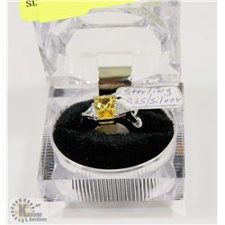 NEW STAINLESS 925 SILVER RING, SIZE 8 CUBIC YELLOW