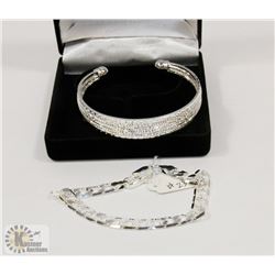 2 PCS SILVER PLATED BANGLES AND 8" BRACELET
