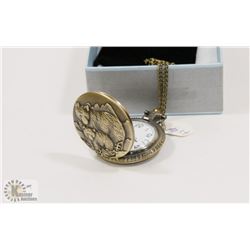 NEW BRONZE POCKET WATCH BEARS FACE BRONZE CHAIN