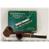 Image 1 : EXPORT CIGARETTE TIN WITH 2 VINTAGE PIPES.