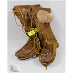 PAIR OF BEADED & FUR LINED MUKLUKS