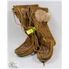Image 1 : PAIR OF BEADED & FUR LINED MUKLUKS