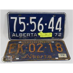 1972 & 1973 ALBERTA LICENSE PLATES.