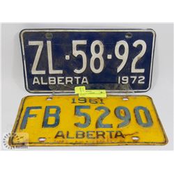 1961 & 1972 ALBERTA LICENSE PLATES.
